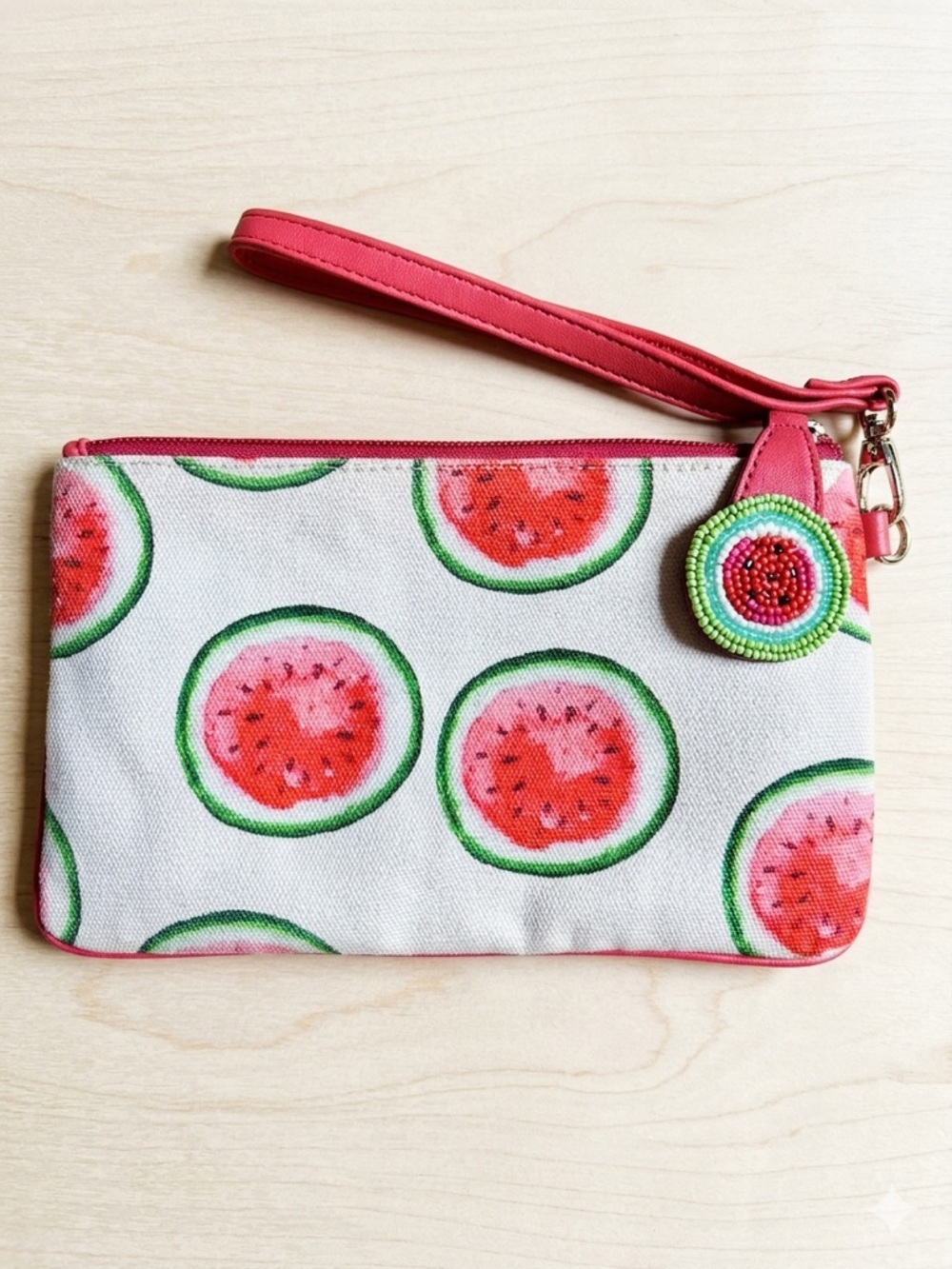 Chico's Pink & Green Watermelon Fruit Beaded Boho Wristlet Clutch Summer Fun - Picture 2 of 12
